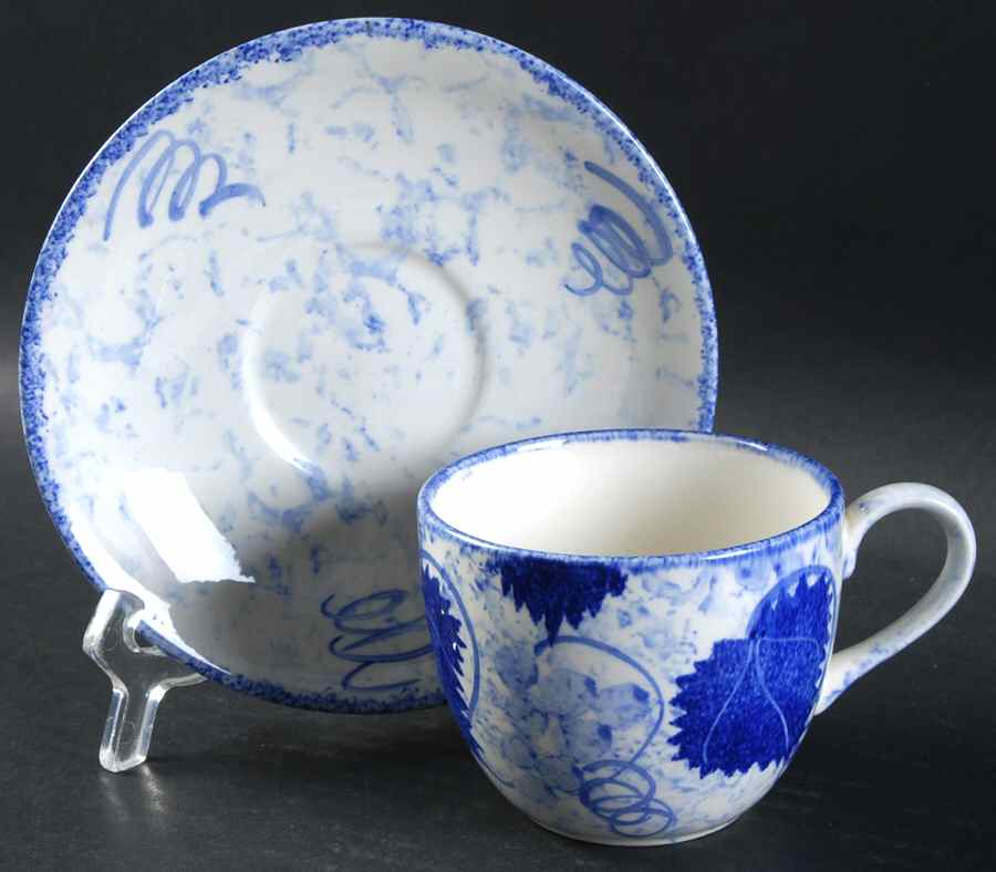 Blue Vine Footed Cup & Saucer Set by Poole Pottery-1