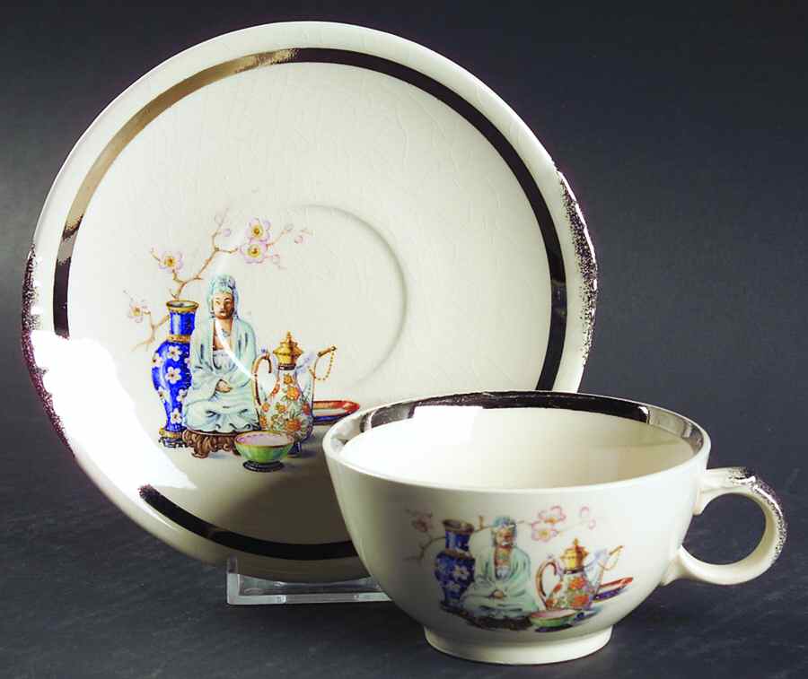 Far East Footed Cup & Saucer Set by Paden City-1