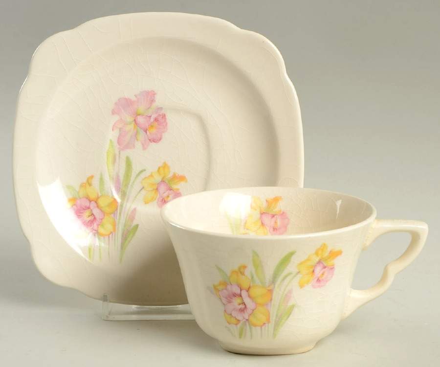 Jonquil (Scalloped, No Trim) Flat Cup & Saucer Set by Paden City-1