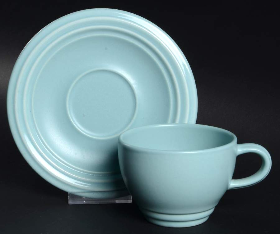Terrace Aqua Flat Cup & Saucer Set by Pfaltzgraff-1