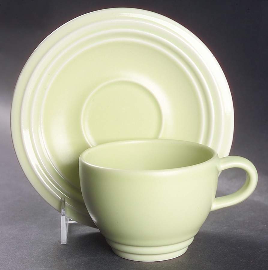 Terrace Pistachio (Green) Flat Cup & Saucer Set by Pfaltzgraff-1