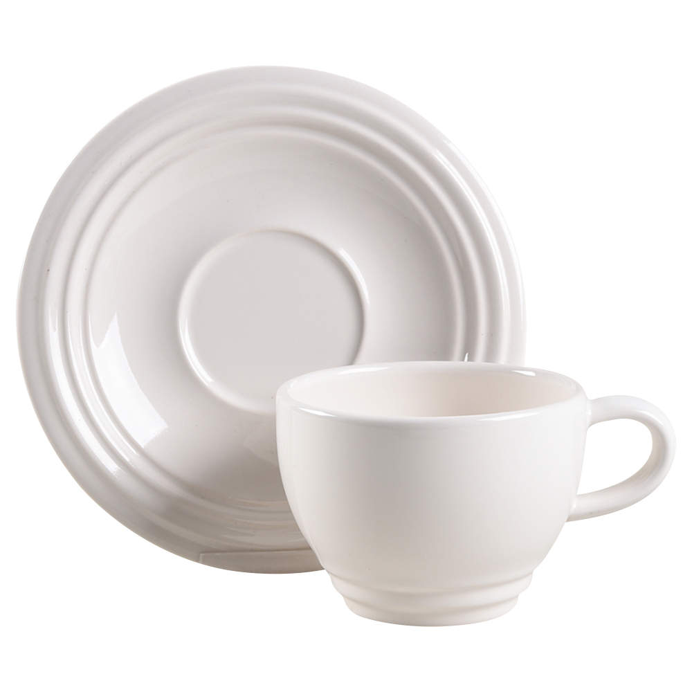 Terrace White Flat Cup & Saucer Set by Pfaltzgraff-1