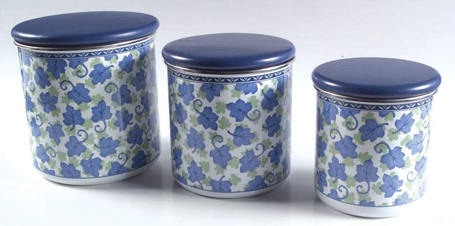 Blue Isle (3 Piece) Metal Storage Jar Set & Wood Lids by Pfaltzgraff-1