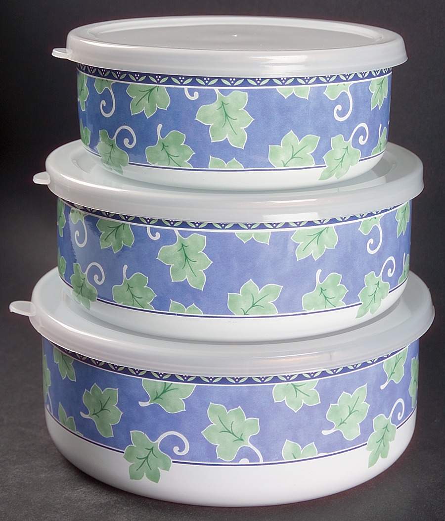 Blue Isle (3 Piece) Metal Bowl W/Plastic Lids (5", 6", 7") by Pfaltzgraff-1