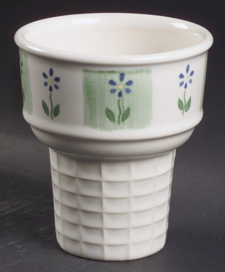 Cloverhill Floral Ice Cream Cone Shaped Dish by Pfaltzgraff-1