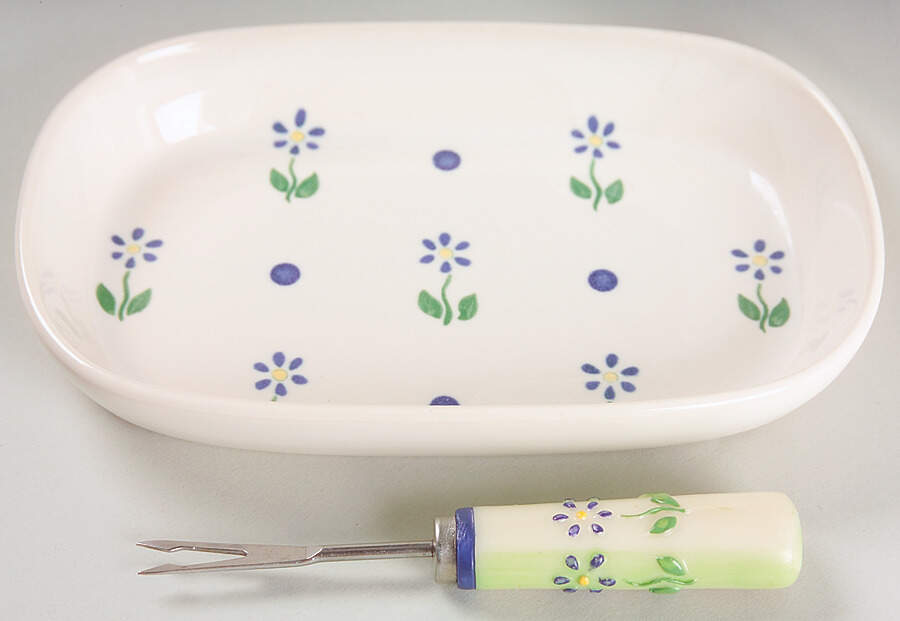 Cloverhill Floral Hors d'Oeuvre Set (Tray and Fork) by Pfaltzgraff-1