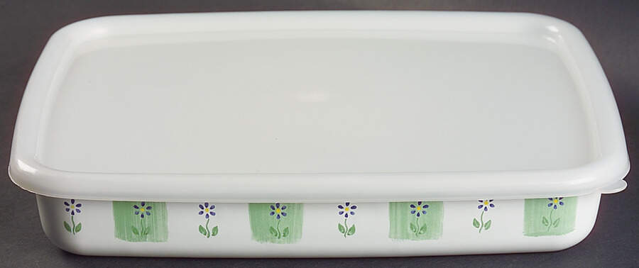 Cloverhill Floral 10" Rectangular Metal Baker W/Plastic Lid by Pfaltzgraff-1