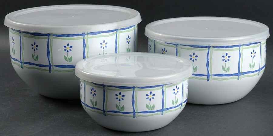 Cloverhill Floral 3 Pc Metal Bowl & Plastic Lid (5 3/4", 7", 7 3/4") by Pfaltzgraff-1