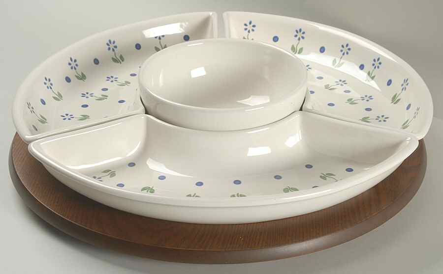Cloverhill Floral (5 Pc) Lazy Susan (3 Sides, 1 Center & Wood Base) by Pfaltzgraff-1