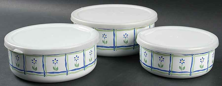 Cloverhill Floral (3 Piece) Metal Bowl W/Plastic Lids (5", 6", 7") by Pfaltzgraff-1