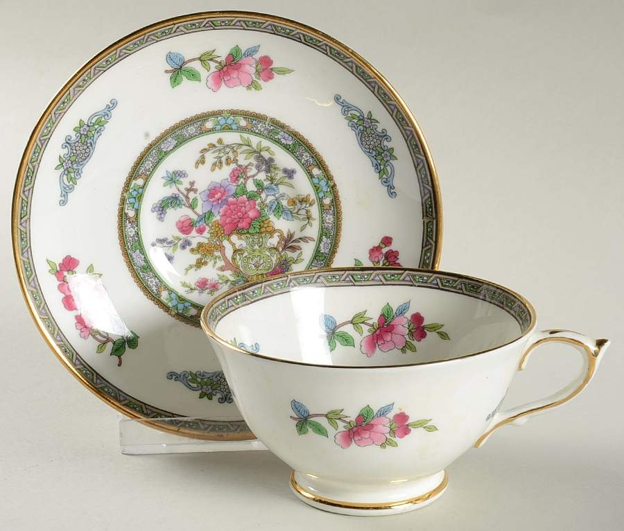 Tree of Kashmir (Gold Trim, Smooth) Footed Cup & Saucer Set by Paragon-1