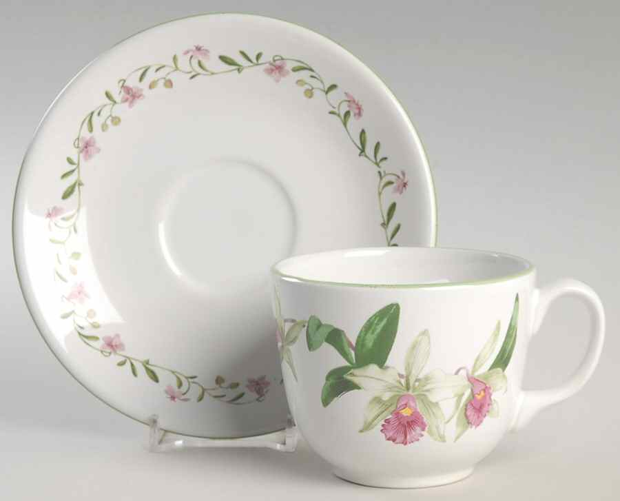 Orchids Flat Cup & Saucer Set by Porta-1