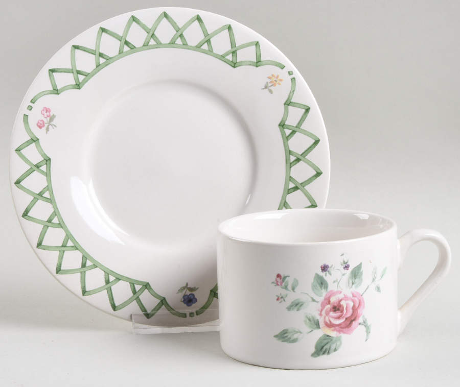 Garden Trellis Flat Cup & Saucer Set by Pfaltzgraff-1