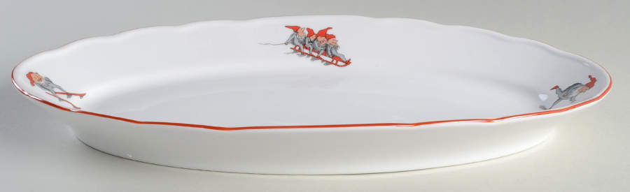 Nisse (Red Trim) 15" Oval Serving Platter by Porsgrund-1