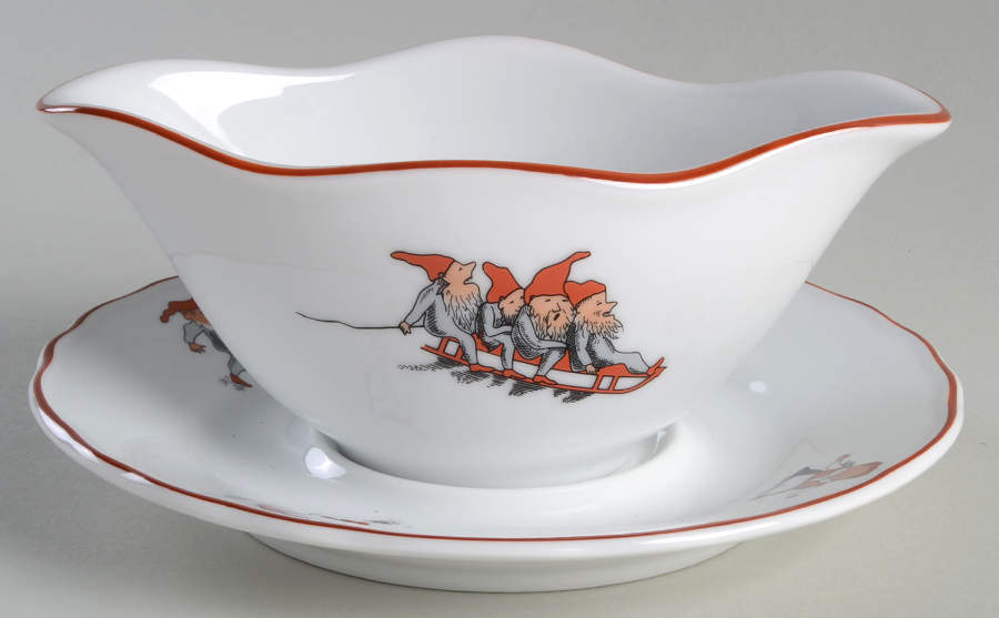 Nisse (Red Trim) Gravy Boat & Underplate by Porsgrund-1
