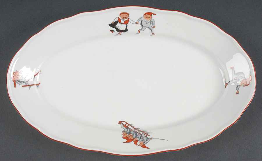 Nisse (Red Trim) 12" Oval Serving Platter by Porsgrund-1