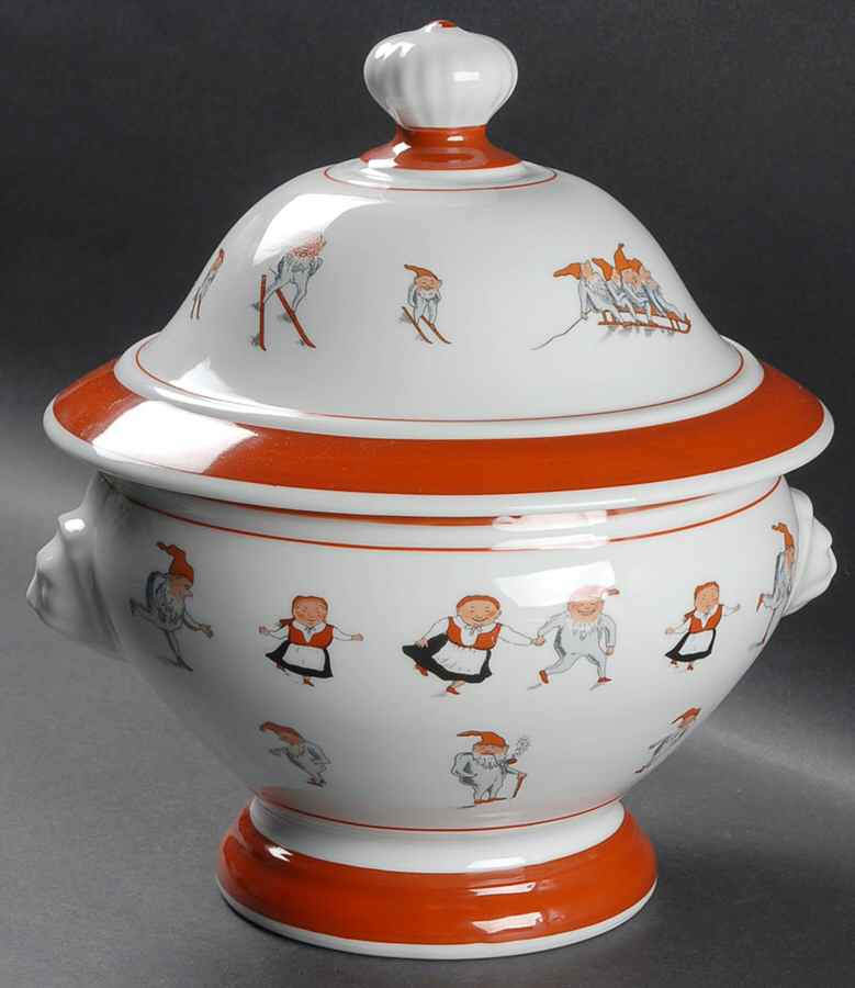 Nisse (Red Trim) Tureen &  Lid by Porsgrund-1
