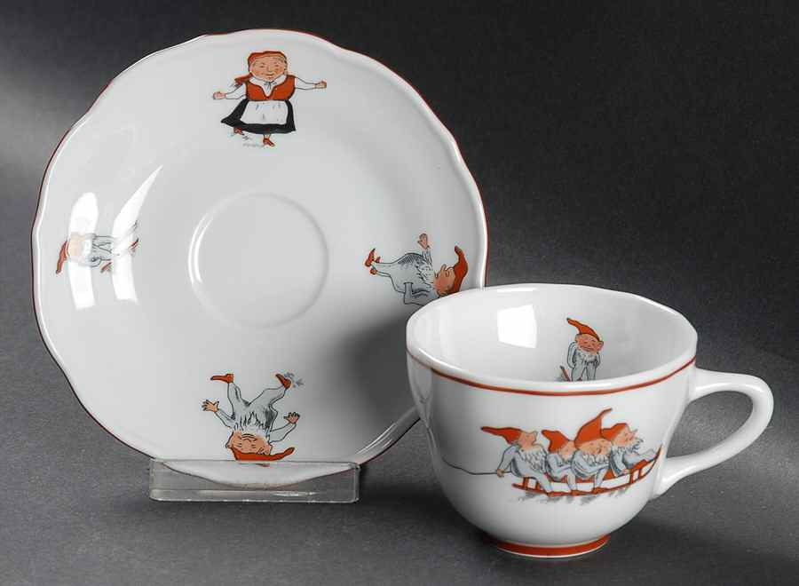 Nisse (Red Trim) Flat Demitasse Cup & Saucer Set by Porsgrund-1