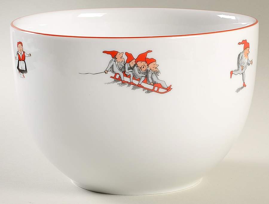Nisse (Red Trim) 7" Round Serving Bowl by Porsgrund-1