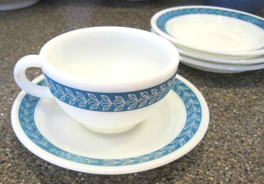 Autumn Bands Turquoise Flat Cup & Saucer Set by Pyrex-1