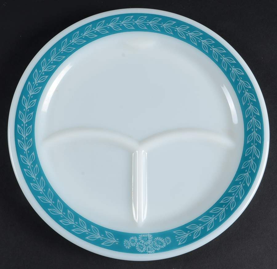 Autumn Bands Turquoise Grill Plate by Pyrex-1