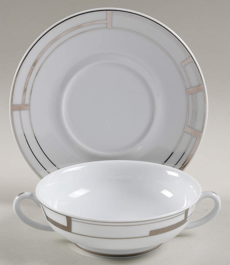 Art Deco Flat Cream Soup Bowl & Saucer Set by Puiforcat-1