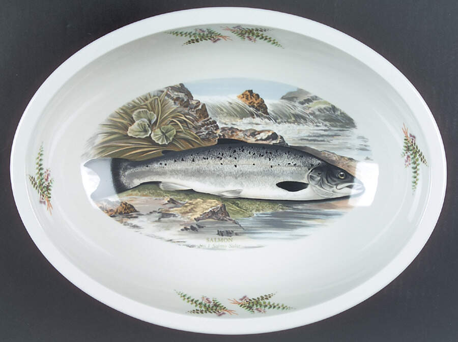 Compleat Angler Fern 12" Sovereign Deep Oval Bowl by Portmeirion-1