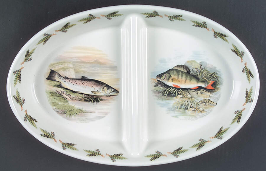 Compleat Angler Fern 14" Oval Divided Vegetable Bowl by Portmeirion-1