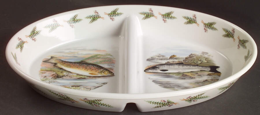 Compleat Angler Fern 14" Oval Divided Vegetable Bowl by Portmeirion-1