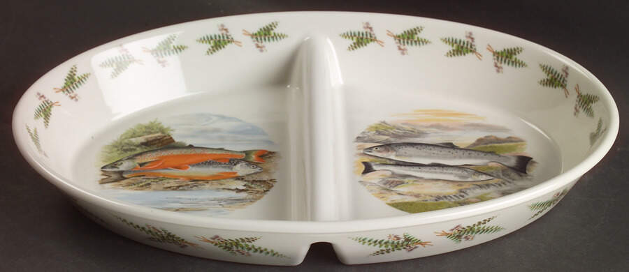 Compleat Angler Fern 14" Oval Divided Vegetable Bowl by Portmeirion-1