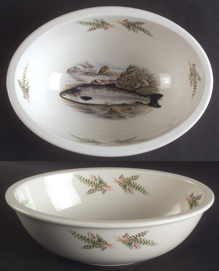 Compleat Angler Fern 9" Sovereign Deep Oval Bowl by Portmeirion-1
