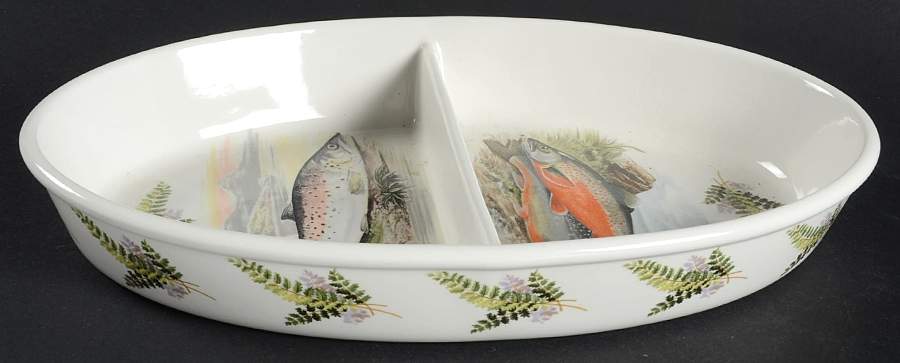 Compleat Angler Fern 11" Oval Divided Vegetable Bowl by Portmeirion-1