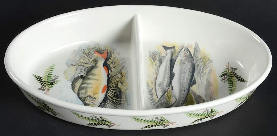 Compleat Angler Fern 11" Oval Divided Vegetable Bowl by Portmeirion-1