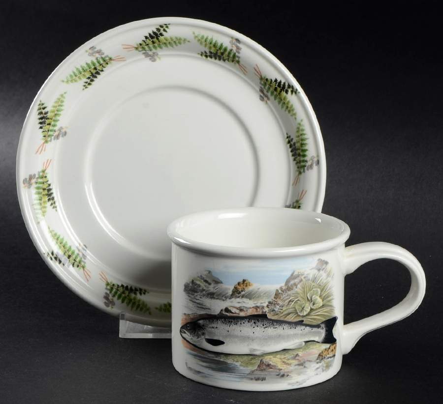 Compleat Angler Fern Drum Flat Cup & Saucer Set by Portmeirion-1
