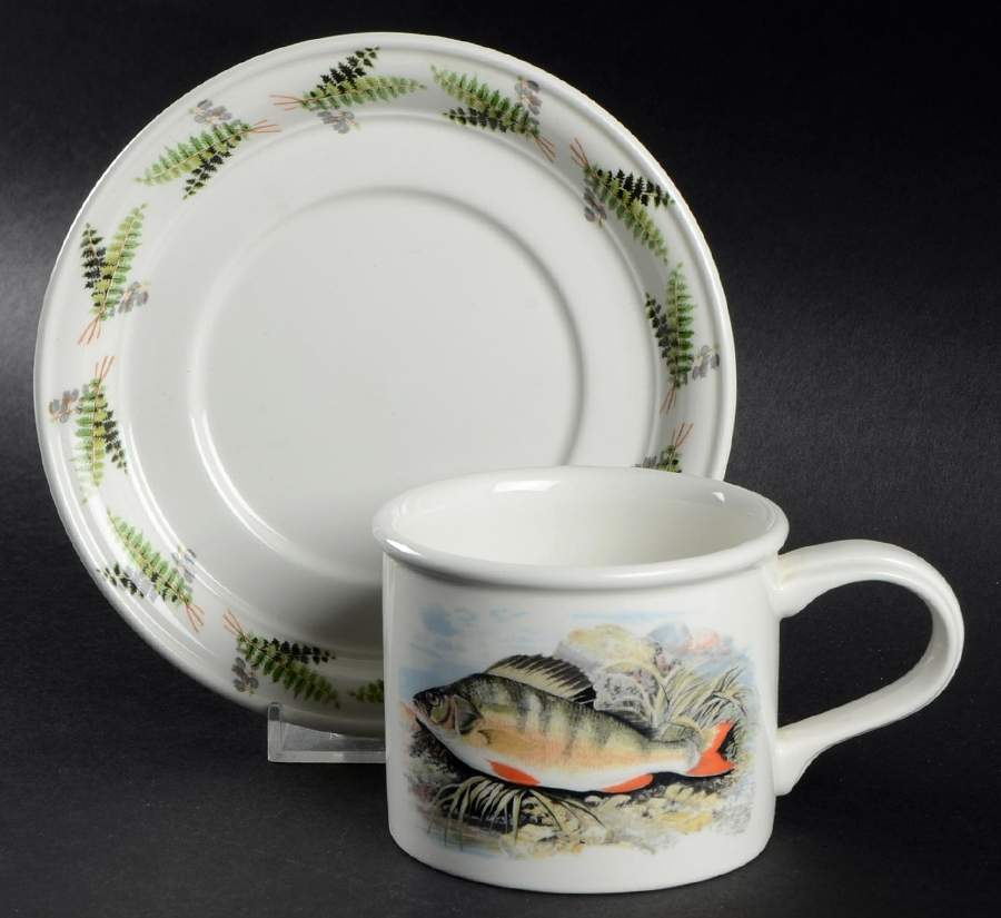 Compleat Angler Fern Drum Flat Cup & Saucer Set by Portmeirion-1