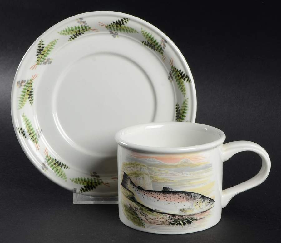 Compleat Angler Fern Drum Flat Cup & Saucer Set by Portmeirion-1