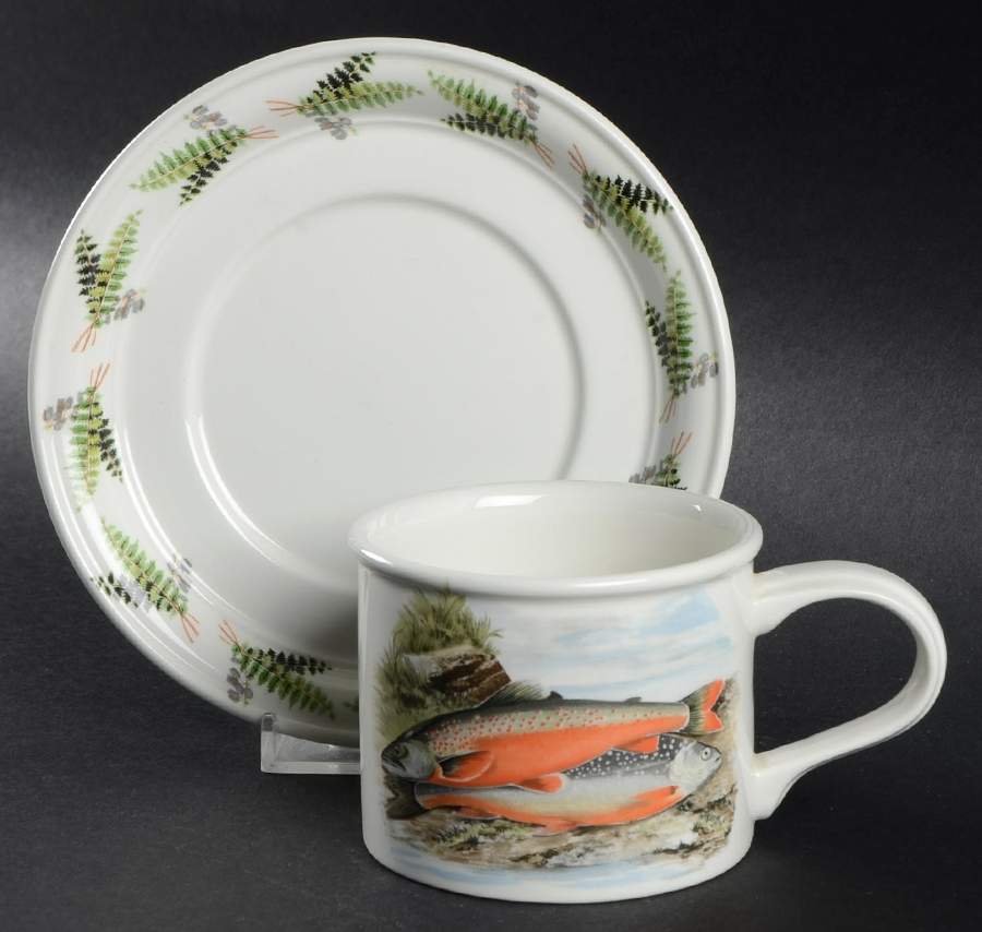 Compleat Angler Fern Drum Flat Cup & Saucer Set by Portmeirion-1