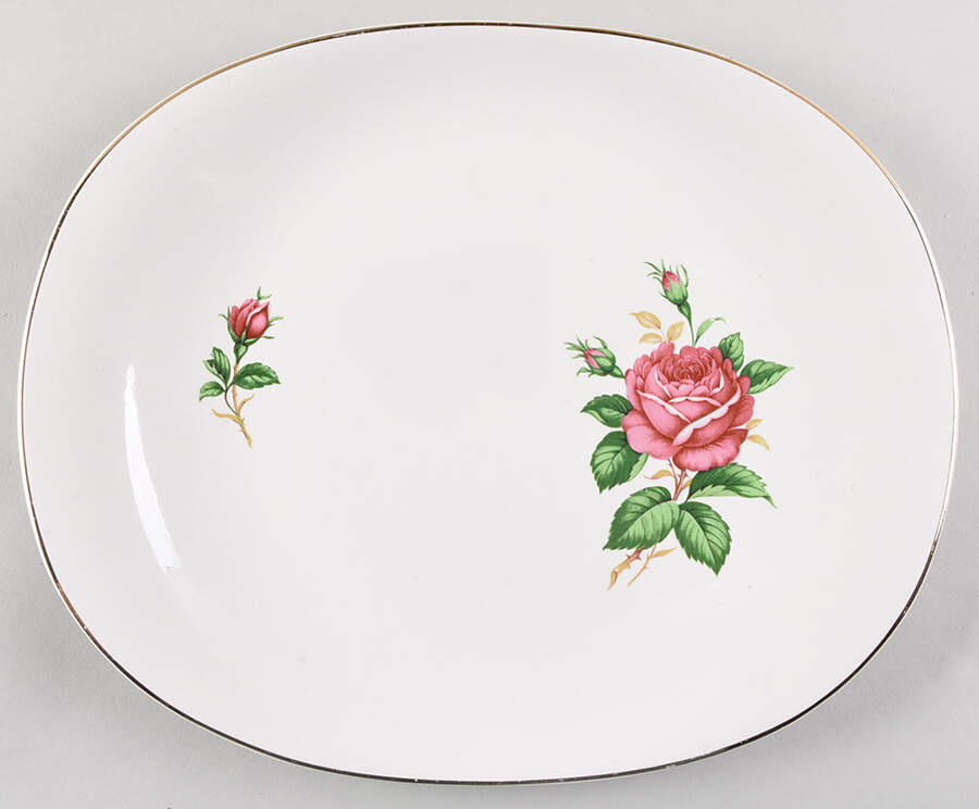 Old Rose (Preview, Bone Ash Glaze) 11" Oval Serving Platter by Paden City-1