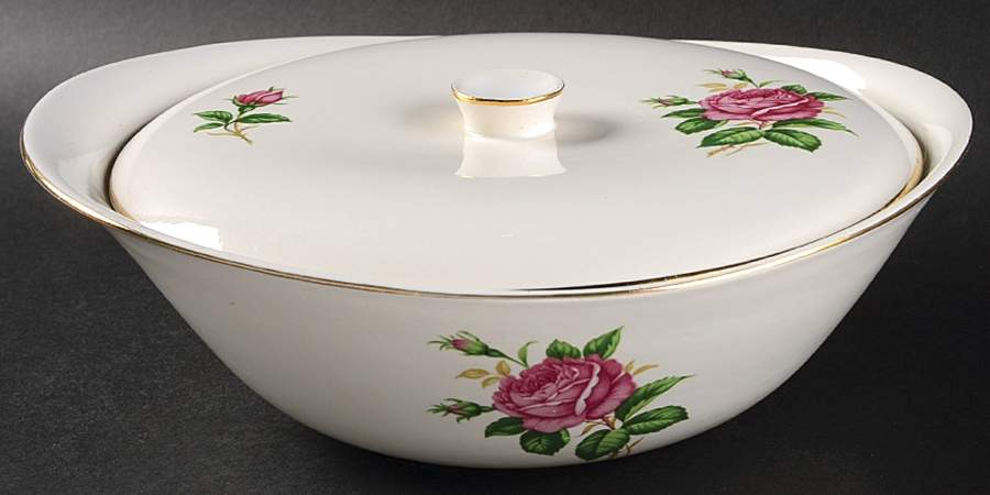 Old Rose (Preview, Bone Ash Glaze) Round Covered Vegetable by Paden City-1
