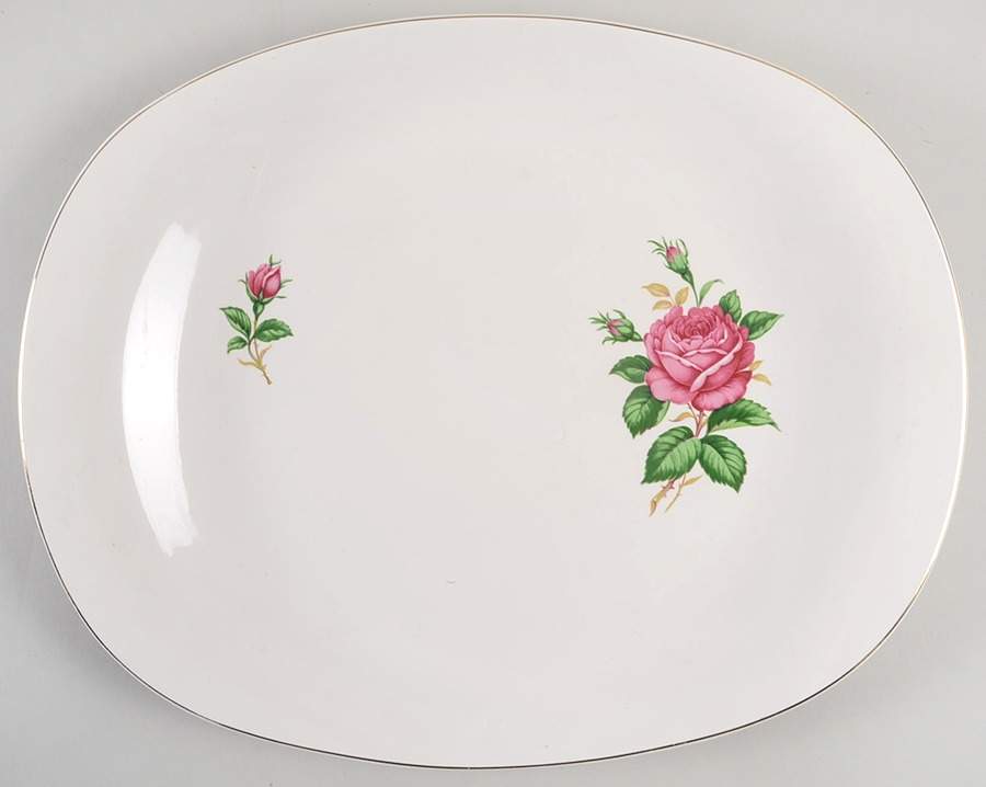 Old Rose (Preview, Bone Ash Glaze) 14" Oval Serving Platter by Paden City-1