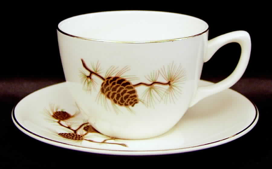 Pinecone Flat Cup & Saucer Set by Paden City-1