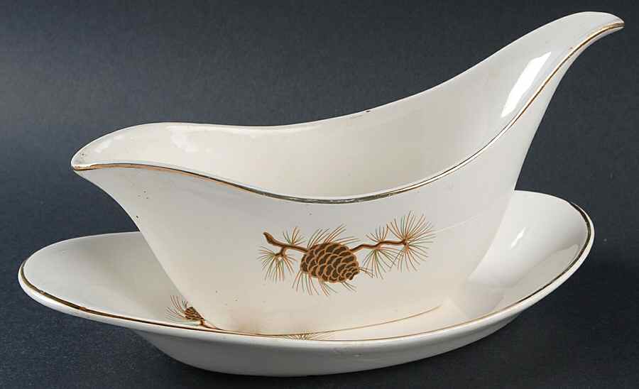 Pinecone Gravy Boat & Underplate/Relish by Paden City-1