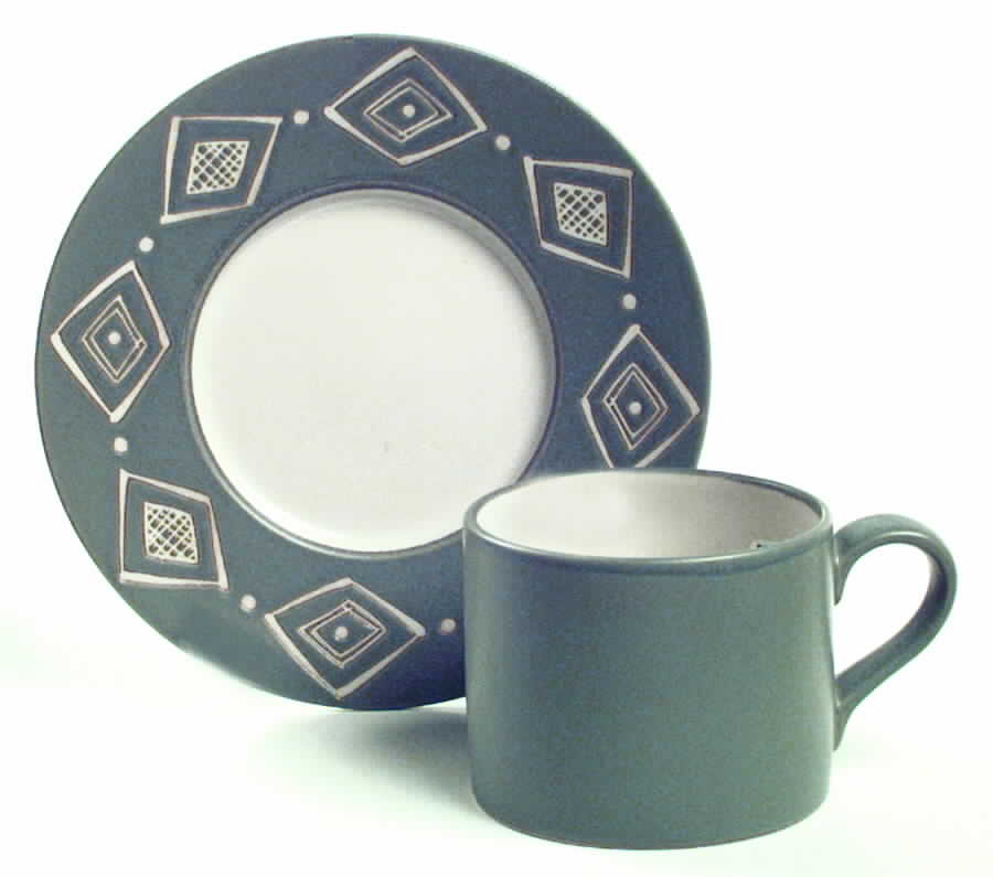 Bongo (Green) Flat Cup & Saucer Set by Pottery Barn China-1