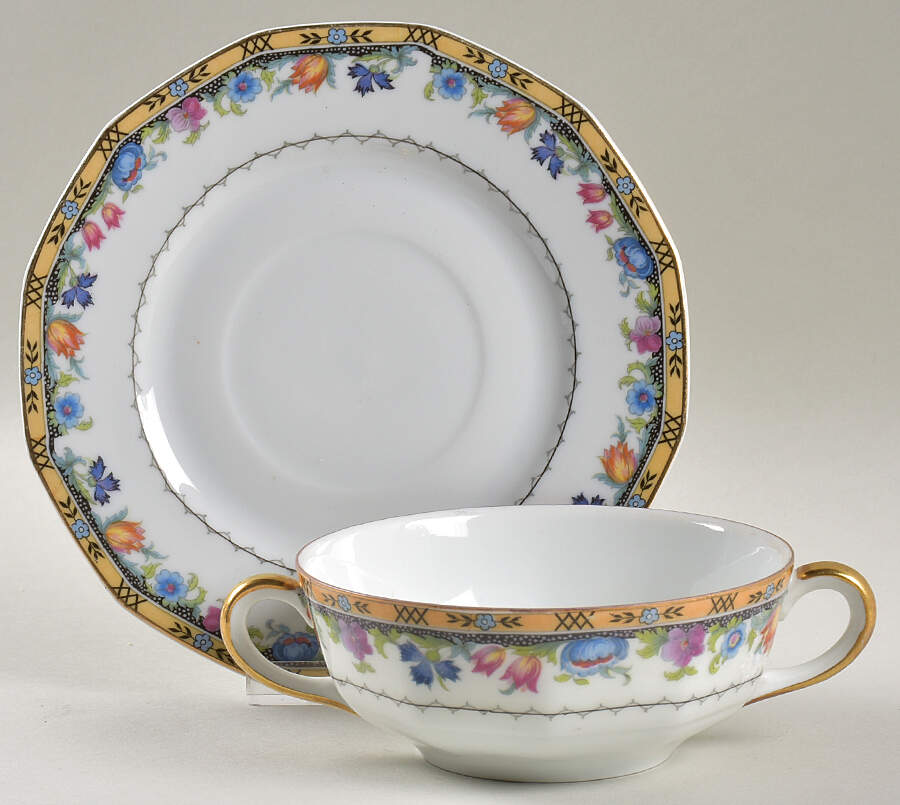 Newport (White) Flat Cream Soup Bowl & Saucer Set by Princess (Bavaria, Czech)-1