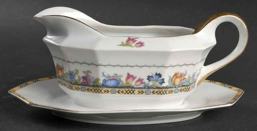 Newport (White) Gravy Boat with Attached Underplate by Princess (Bavaria, Czech)-1