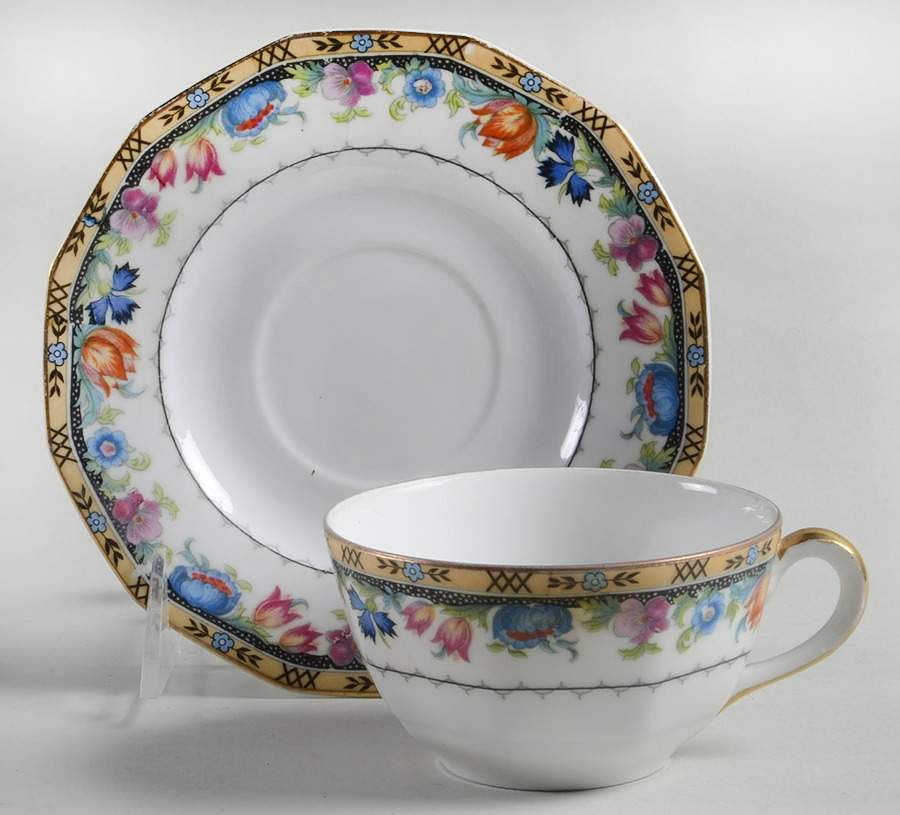 Newport (White) Flat Cup & Saucer Set by Princess (Bavaria, Czech)-1