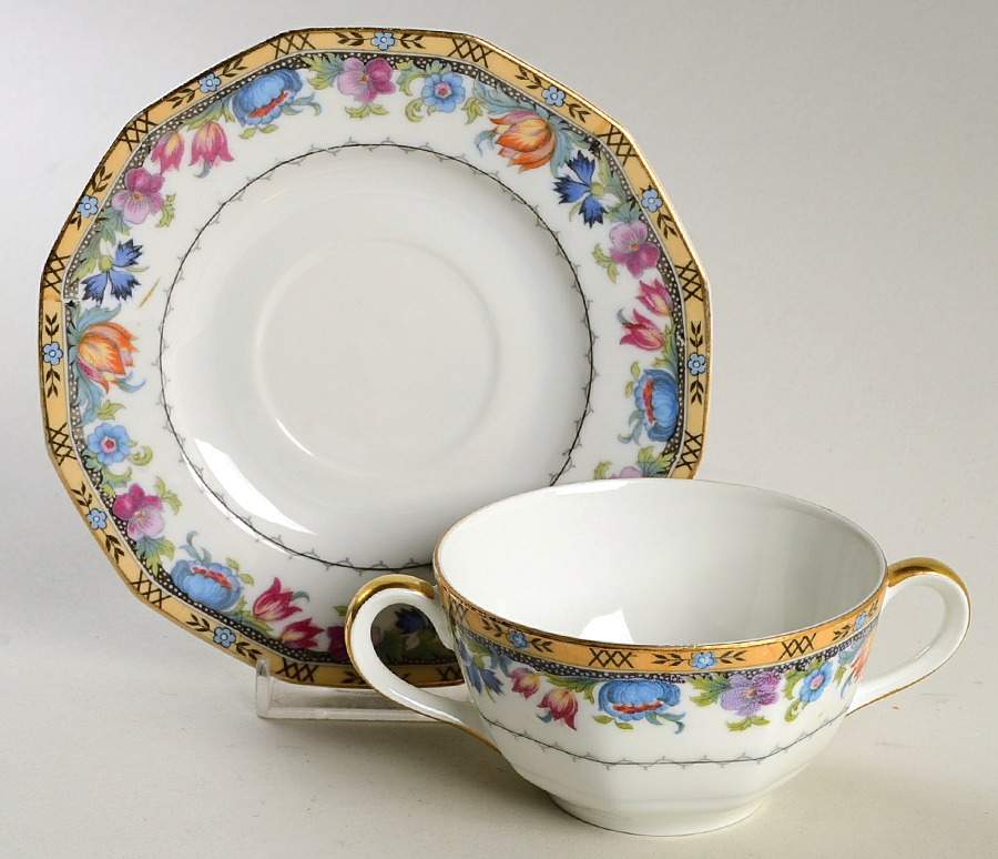 Newport (White) Flat Bouillon Cup & Saucer by Princess (Bavaria, Czech)-1