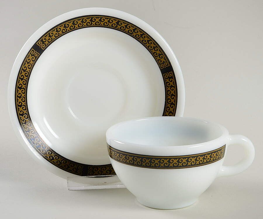 Ebony Flat Cup & Saucer Set by Pyrex-1