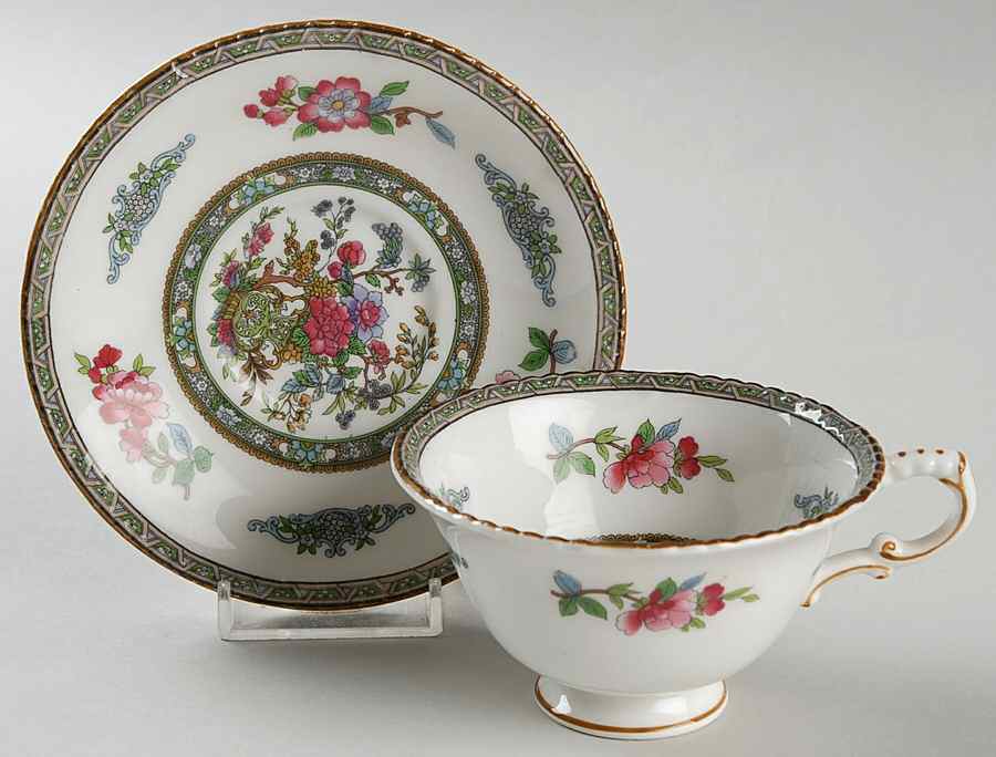 Tree of Kasmir (Mustard Trim, Embossed) Footed Cup & Saucer Set by Paragon-1