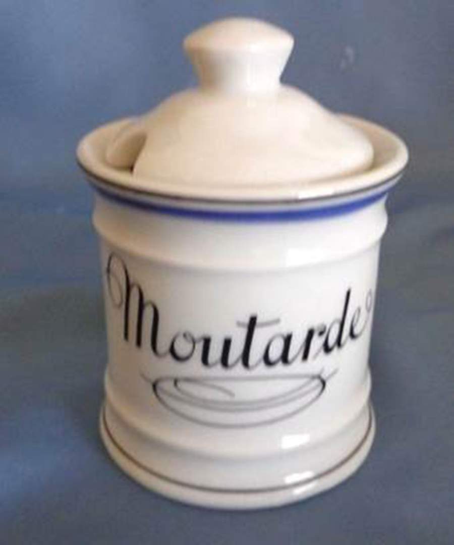 Bistrot Blue Mustard Jar & Lid by Porcelaine d'Auteuil-1